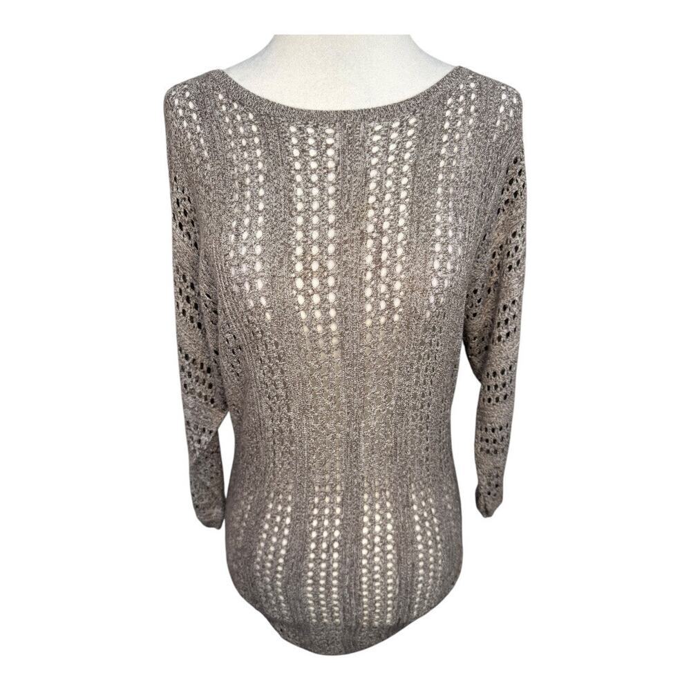 Express Women's XS Gray Brown Sheer 3/4 Sleeve‎ Blouse Open-Knit Top